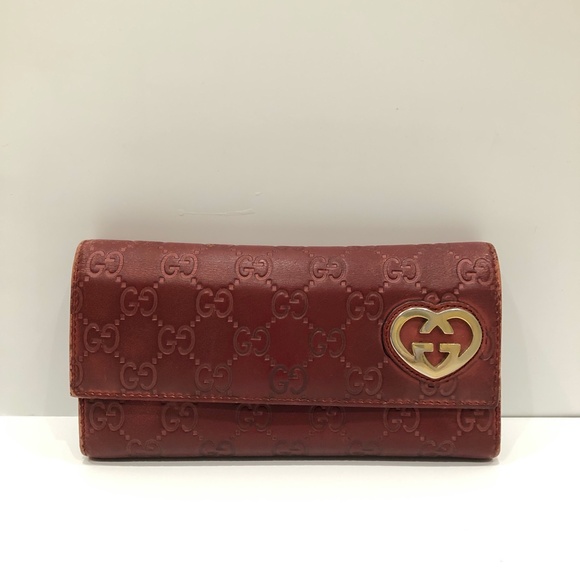 Gucci Burgundy Leather Long Wallet Sku#84577 (Gently used,discoloration,rubbing) - Picture 2 of 16